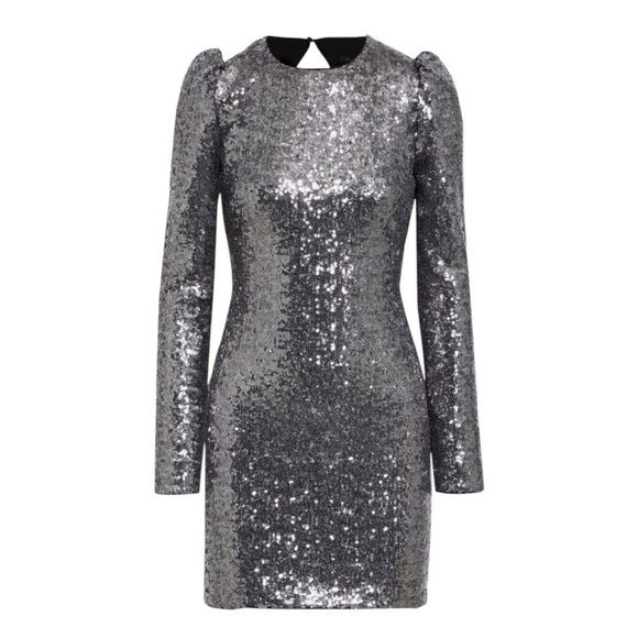 NWT Rachel Zoe Silver Sequin Karlee Backless Long-Sleeve Mini Dress- Size 2 - Picture 4 of 12